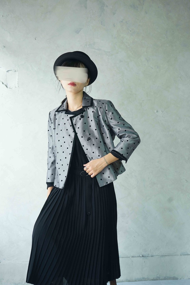 尋寶古著-銀灰色金屬感植絨圓點復古外套 - 女西裝外套 - 聚酯纖維 銀色