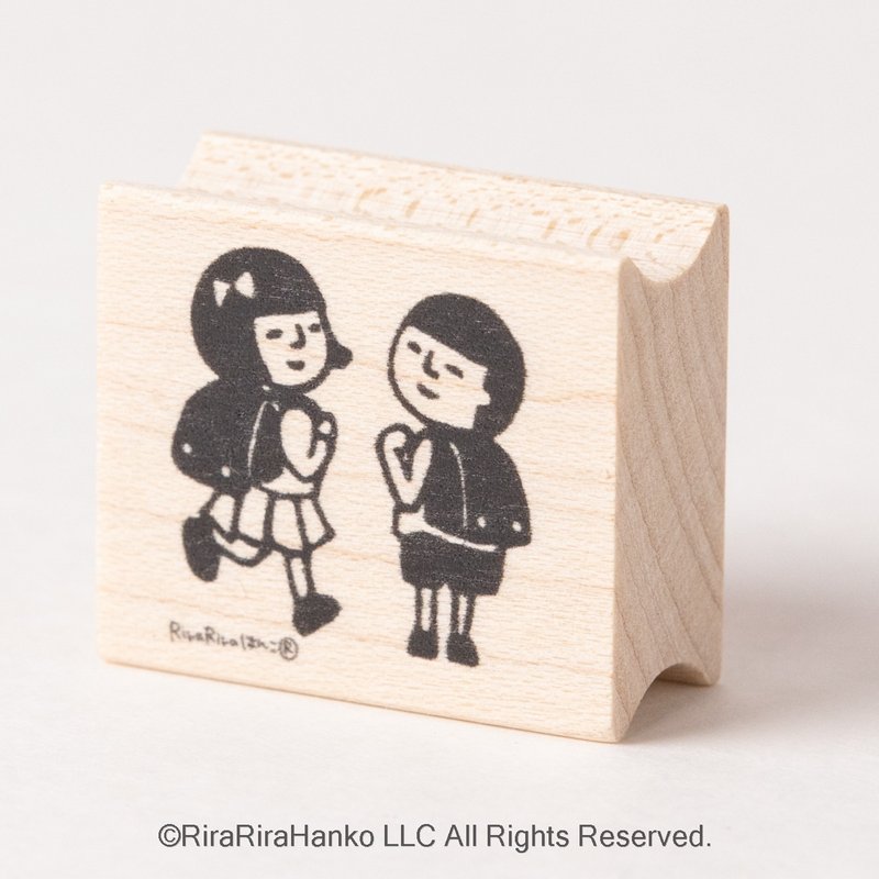 まもるとみよこの登下校*26mmx30mm*ラバースタンプ*R803 - 印章/印台 - 木頭 
