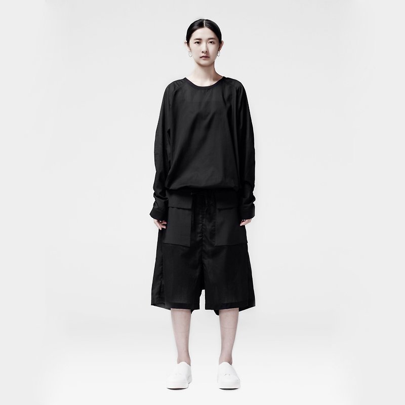 TRAN - Tight skin loose jumpsuit - จัมพ์สูท - ผ้าฝ้าย/ผ้าลินิน สีดำ
