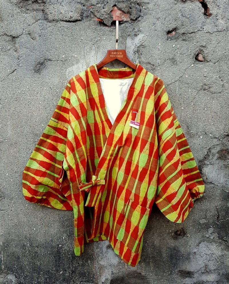 Tortoise Ge - Japanese geometric pattern plumage antique kimono jacket - Women's Casual & Functional Jackets - Cotton & Hemp 