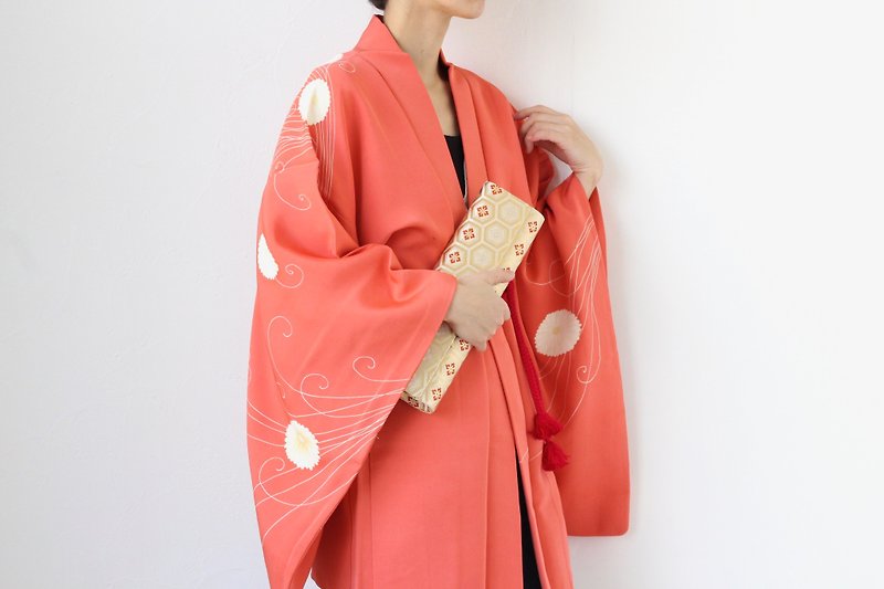 floral embroidered kimono, haori, kimono jacket, silk kimono, floral robe /3500 - 外套/大衣 - 絲．絹 粉紅色