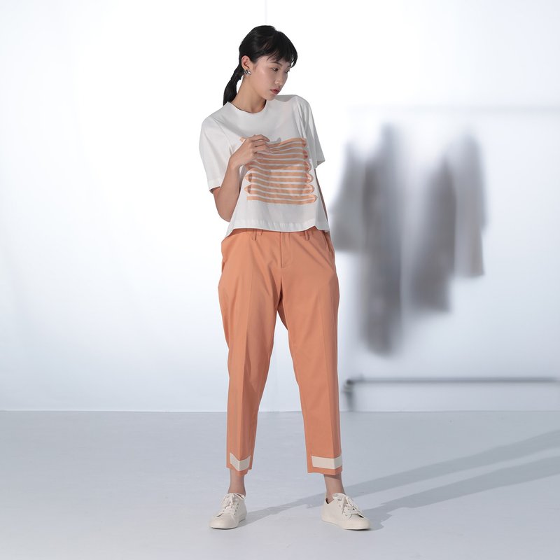 粉橘造型西裝修身褲 - 女長褲 - 棉．麻 橘色