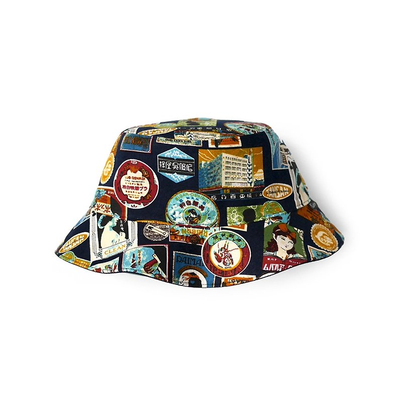 Nostalgic vintage label double-sided fisherman hat - dark blue - Hats & Caps - Cotton & Hemp Blue