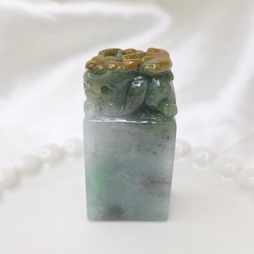 緣圓翡翠 漸層四彩 四喜 貔貅印章 擺件 | 天然緬甸玉A貨翡翠