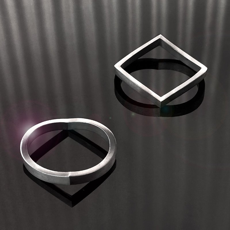 トランスモティーフ 04M 丸-四角 錯覚変身立体シルバーリング メンズサイズ1個 - 戒指 - 純銀 