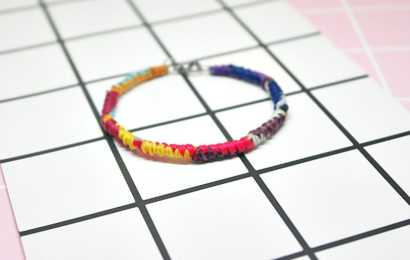 Hand-knitted silk Wax thread style <Colorful Rainbow Bridge> //You can choose your own color// - สร้อยข้อมือ - ขี้ผึ้ง หลากหลายสี