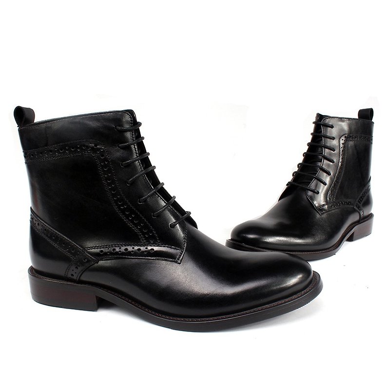 British 3/4 carved Derby zipper boots black (girls / neutral) - Men's Boots - Genuine Leather Black