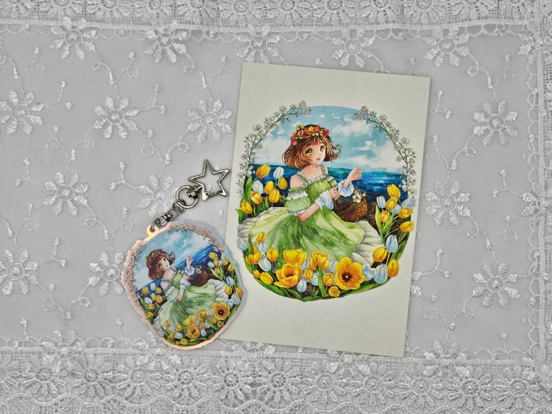 Yellow tulip girl keyring - 鑰匙圈/鑰匙包 - 壓克力 