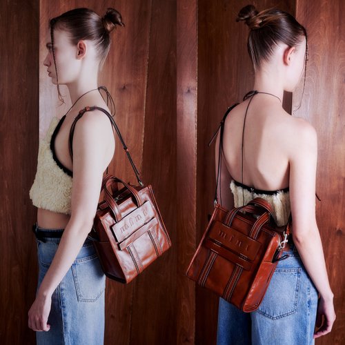 [mfnt] Camille Cognac 牛革3ウェイバッグ Camille Cognac 3Way Tote Bag (ITALY Cow Leather) mfnt｜手提