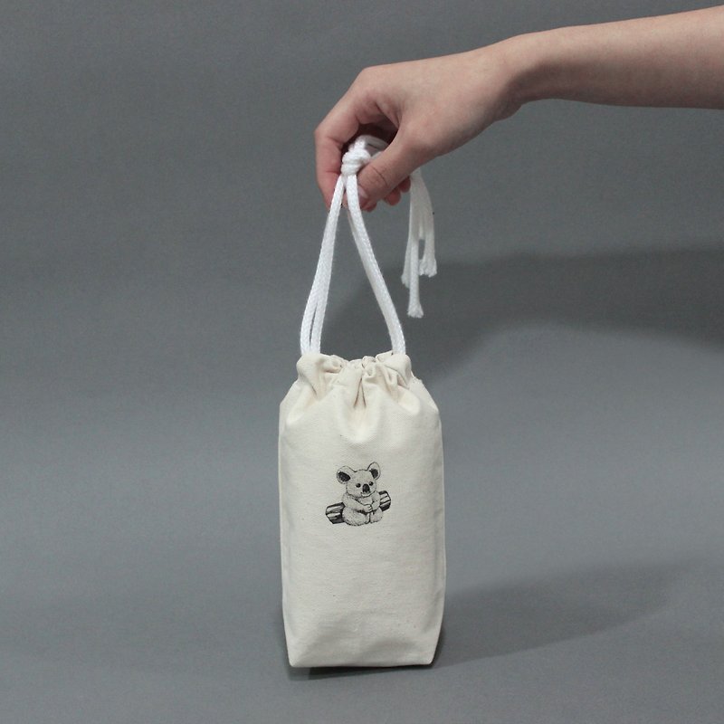 純手工製作 簡約束口收納袋(米色) - 化妝袋/收納袋 - 棉．麻 灰色