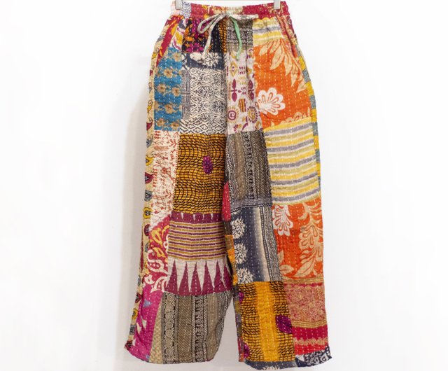 cotton pants 　パッチワーク　コットンパンツ 手縫いのサリーパッチワークコットンパンツ、インド綿パッチ