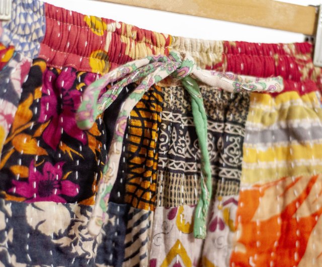 cotton pants 　パッチワーク　コットンパンツ 手縫いのサリーパッチワークコットンパンツ、インド綿パッチ