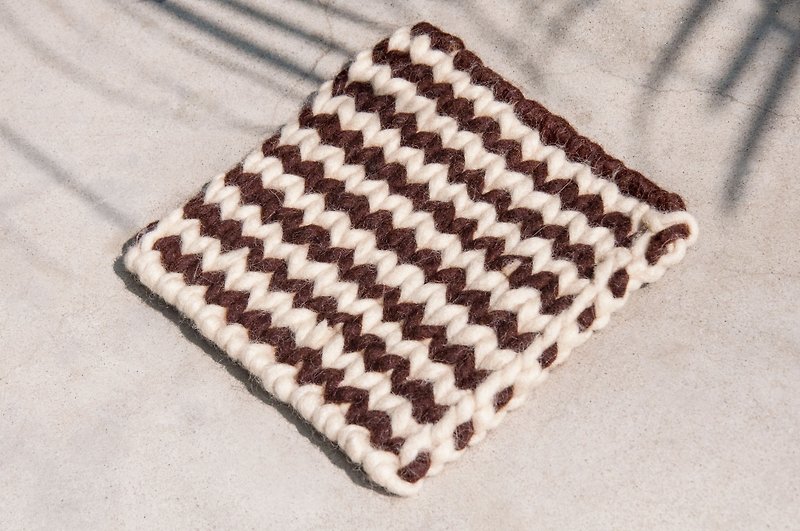 Ethnic wind forest wool felt pot mat rainbow placemat insulation pad - South America coffee vanilla stripe weave - ผ้ารองโต๊ะ/ของตกแต่ง - ขนแกะ สีนำ้ตาล