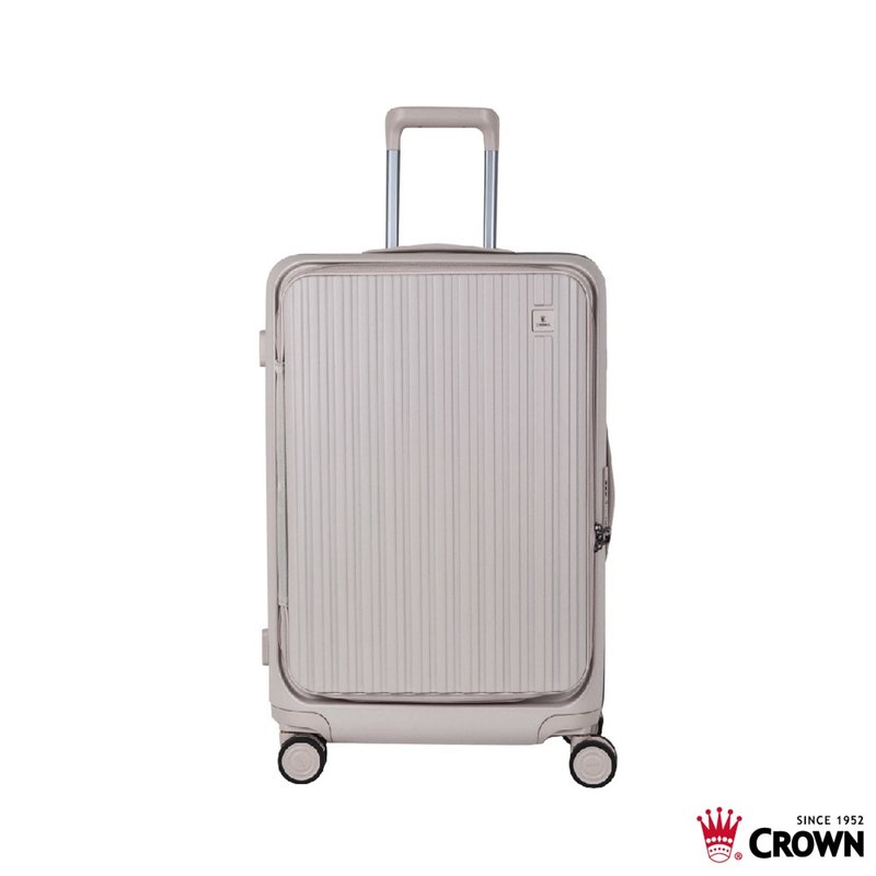 【CROWN】26吋 BOXY 前開框架拉桿箱 託運箱  燕麥奶茶色 - 行李箱/旅行袋 - 塑膠 卡其色