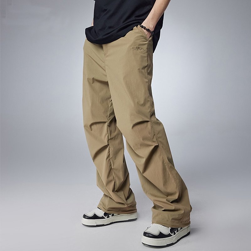 Straight cargo pants summer speed dry paratroper pants pleated long pants - กางเกงขายาว - ผ้าฝ้าย/ผ้าลินิน สีเขียว