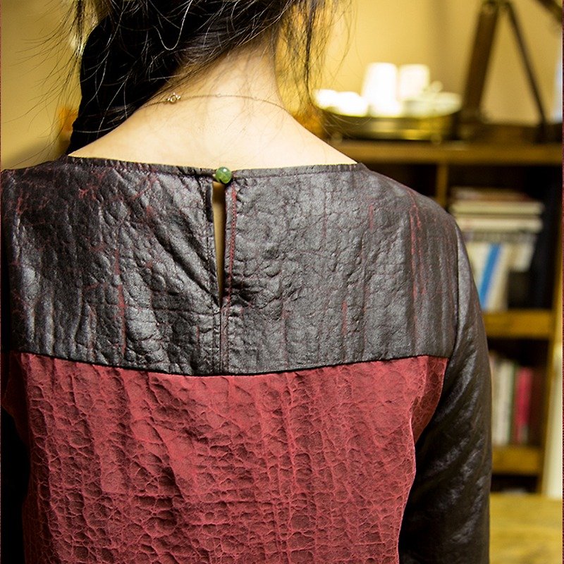 New Chinese Silk Cracked Coconut Yarn Long Sleeve Dress - [Arm] Independent Designer Brand - กระโปรง - ผ้าไหม 