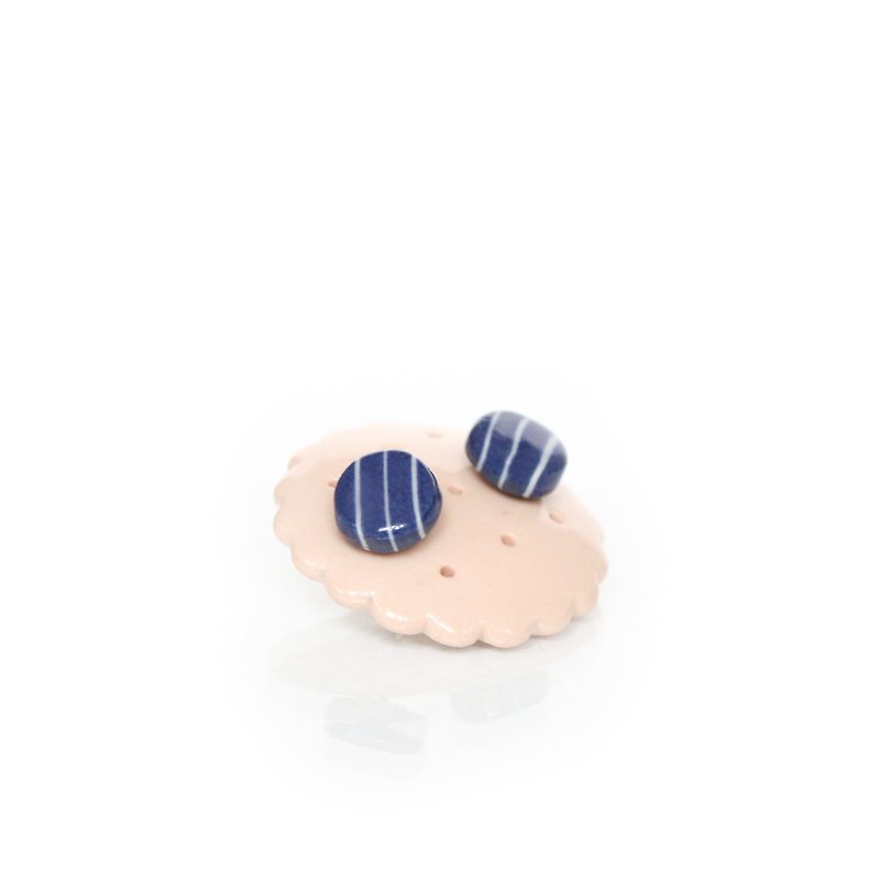 鋼針 陶瓷耳環 藍寶石耳環 攝氏1270度燒製 - 耳環/耳夾 - 瓷 藍色