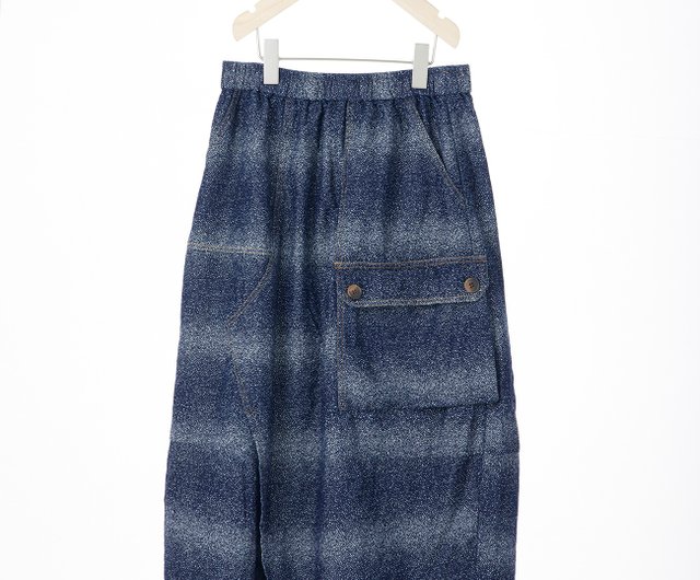 Blue Jacquard Denim Wide Pants