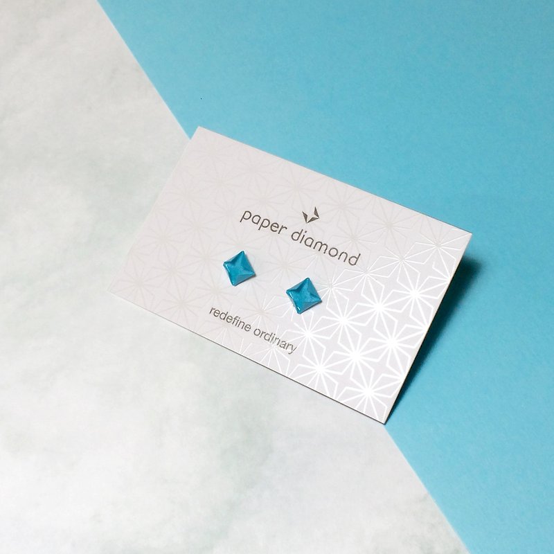 Cute little Sky Blue Origami paper diamond Earrings - ต่างหู - กระดาษ สีน้ำเงิน