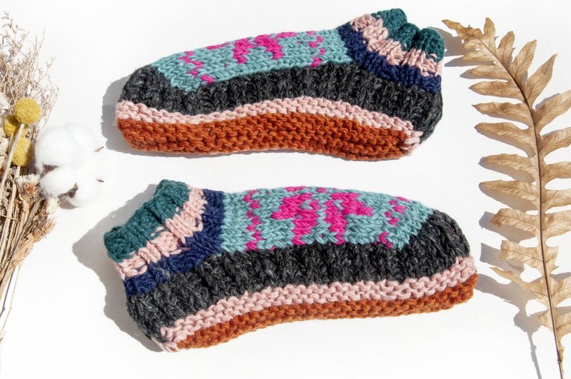 Inner brushed striped socks, hand-knitted pure wool knitted socks, wool crocheted stockings, warm wool socks - South American color - Socks - Wool Multicolor