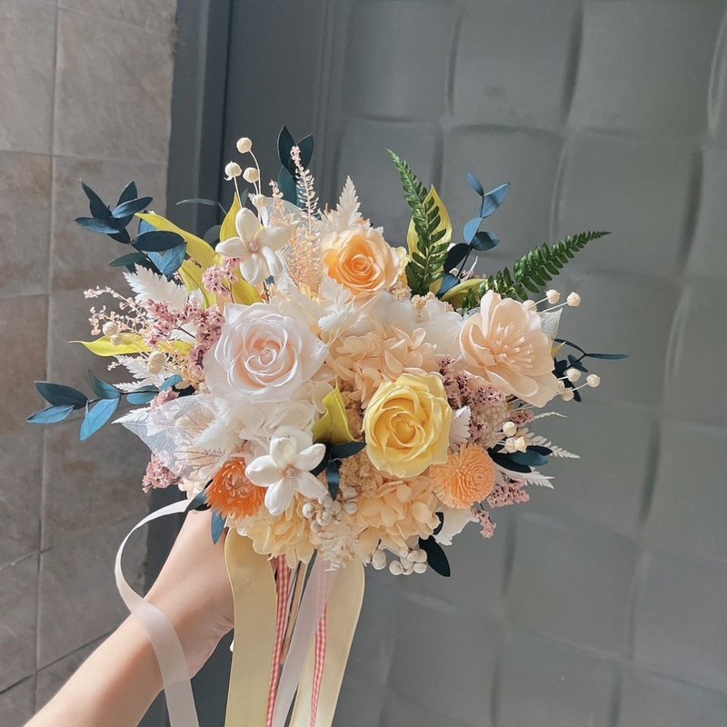 Orange and white eternal bouquet bride's bouquet eternal rose bouquet notary bouquet registration bouquet - Dried Flowers & Bouquets - Plants & Flowers Orange