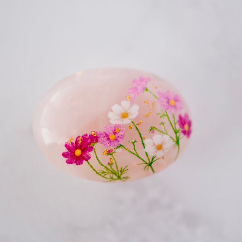 天然石玫瑰石英與秋櫻、金箔的飾物扣 髮束扣 胸針 聖誕節 成人式 秋櫻 - 其他 - 寶石 粉紅色