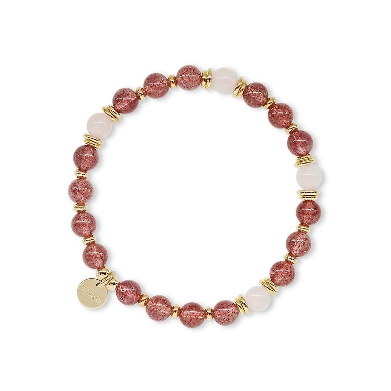String Series Brass Strawberry Crystal Powder Bracelet Natural Ore Crystal - Bracelets - Jade Pink