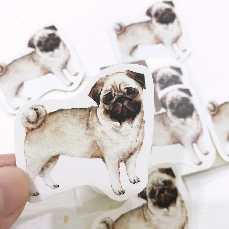 Puppy Series Sticker Watercolor,illustrations,Sticker,Pug Sticker,cute - Stickers - Paper Brown