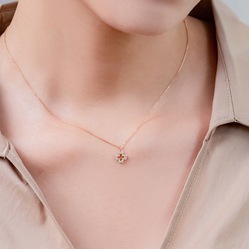 Jinghua Diamond 10K Rose Gold Total 0.15 Carat Cross Series-Faith Light Jewelry Diamond Necklace - Necklaces - Diamond 