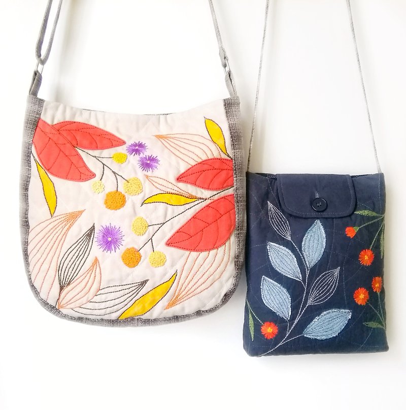 Hand Embroidered Canvas Cross Body Bags for Women - Handmade Unique Small Purses - กระเป๋าแมสเซนเจอร์ - ผ้าฝ้าย/ผ้าลินิน 