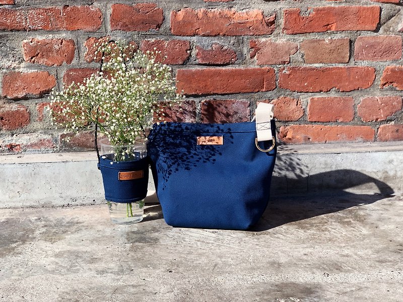 Light travel soufflé bag canvas small bag (sea blue) - Messenger Bags & Sling Bags - Cotton & Hemp Multicolor
