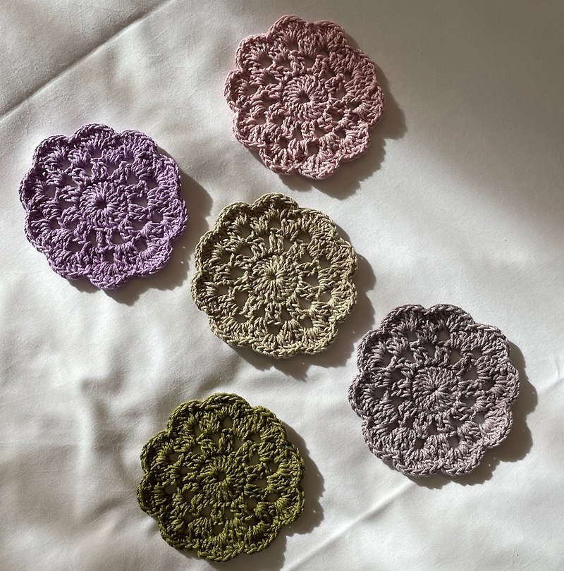 【手作り】花柄織りコースター断熱マット5枚入特別価格 - 置物 - コットン・麻 ピンク