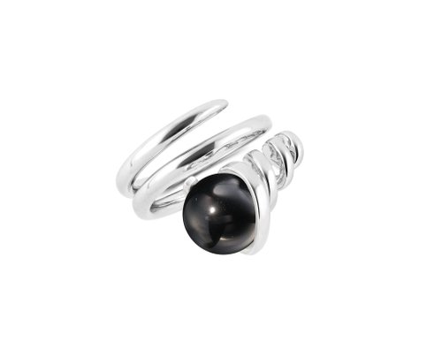 Majade Jewelry Design 黑碧璽925純銀大戒指 螺旋環繞造型戒指 圓球寶石雞尾酒厚版戒指