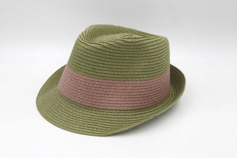 【紙布家】雙色紳士帽(軍綠色)紙線編織 - 帽子 - 紙 綠色