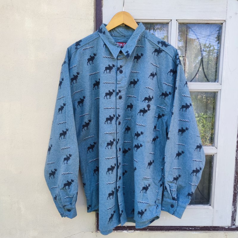 Vintage True Grit  Gray  Midweigh Moose Flannel ShirtMade In USA - 男襯衫/休閒襯衫 - 棉．麻 灰色