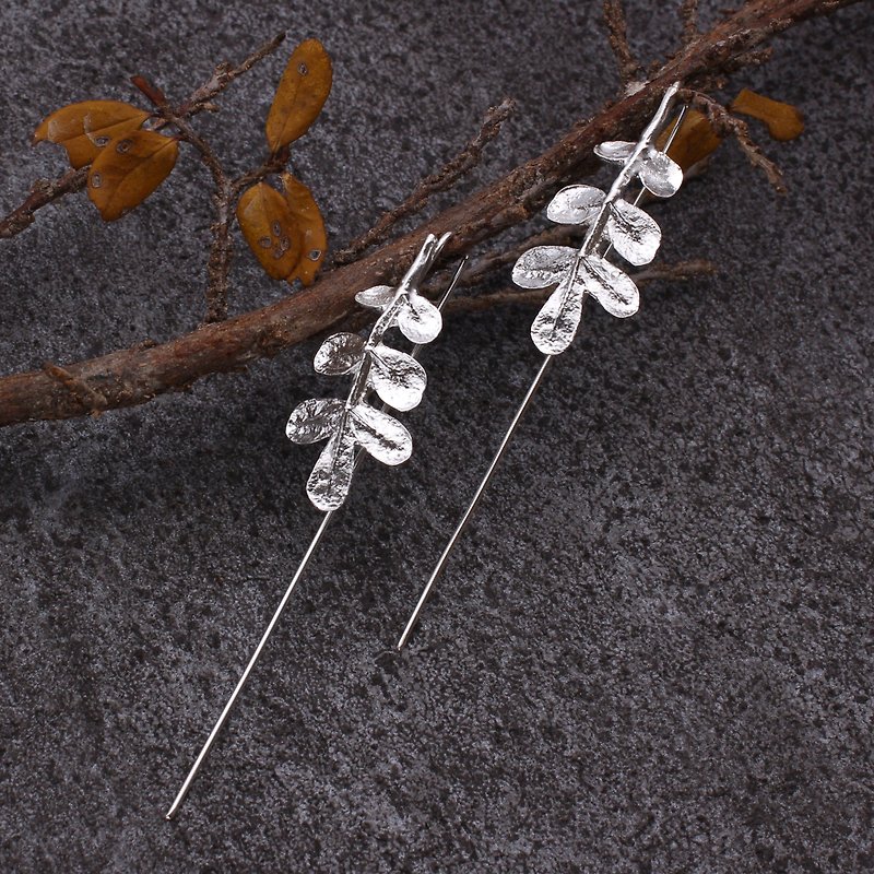 Pepper Tree Leaf Earrings Sterling Silver Leaf Series - Earrings & Clip-ons - Sterling Silver Silver