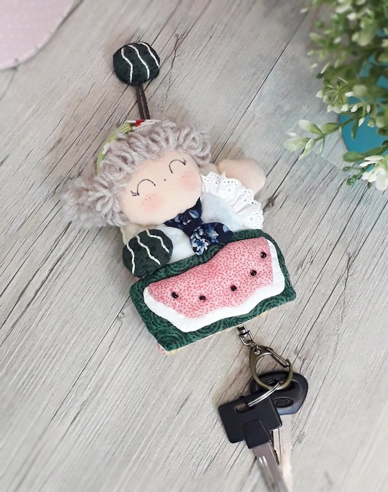 Watermelon Little Baby Key Case - ที่ห้อยกุญแจ - ผ้าฝ้าย/ผ้าลินิน สีเขียว