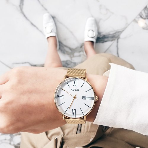 ADEXE | 推薦小眾手錶品牌 Meek 41mm金色網帶大錶盤簡約 男女手錶