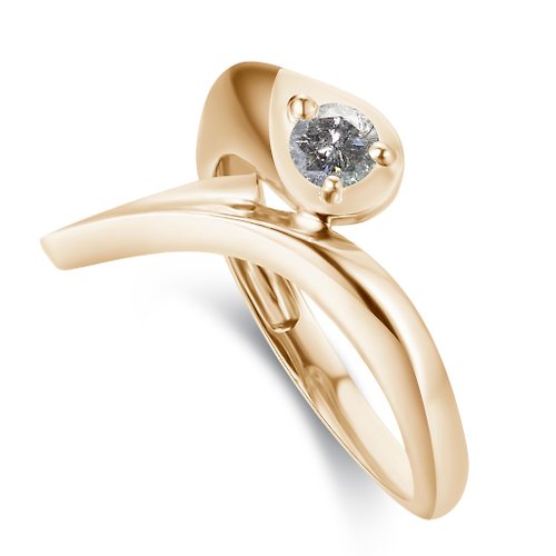 Majade Jewelry Design 灰鑽石訂婚戒指-14k黃金另類求婚戒指-哥特植物結婚戒指-環繞戒指