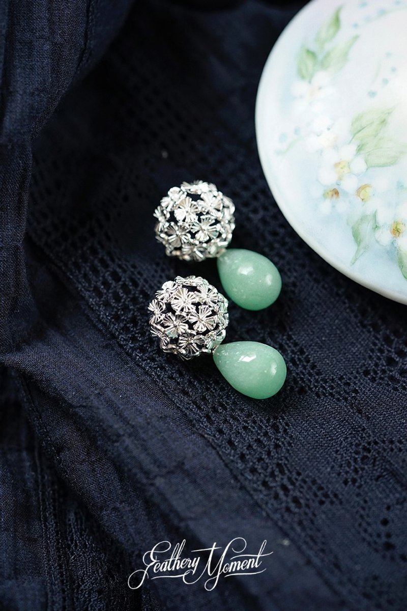 Hydrangea Aventurine 925 Silver Earrings Design Niche Fashion Elegant Classic - Earrings & Clip-ons - Sterling Silver 