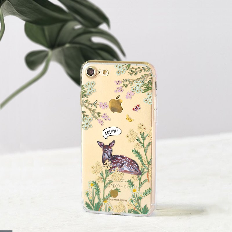 Deer clear phone case Floral clear iPhone x Case OPPO r11 case LG v30+ case S8 - Phone Cases - Plastic Red