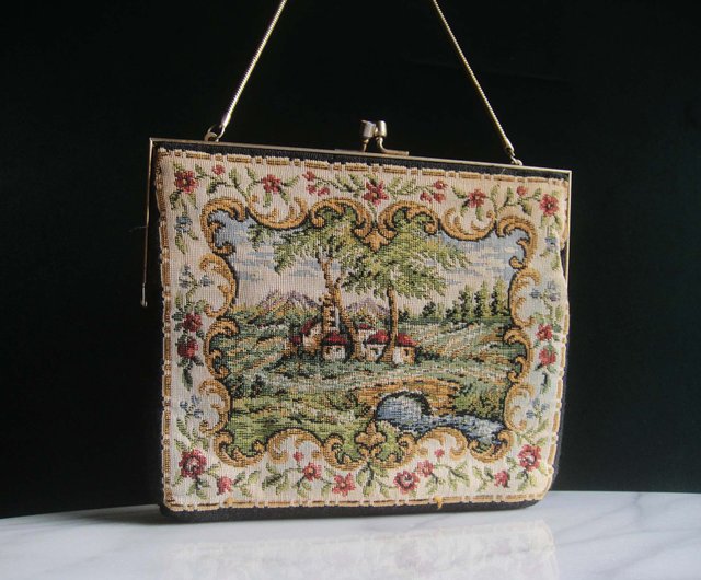 OLD-TIME】初期の中古ヨーロピアン調ジャガード布クラッチバッグ