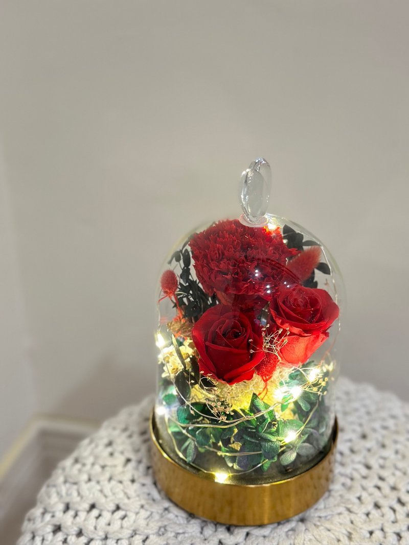 Classic eternal rose glass lampshade, romantic red night light, Christmas gift, office healing gadget - ของวางตกแต่ง - พืช/ดอกไม้ 