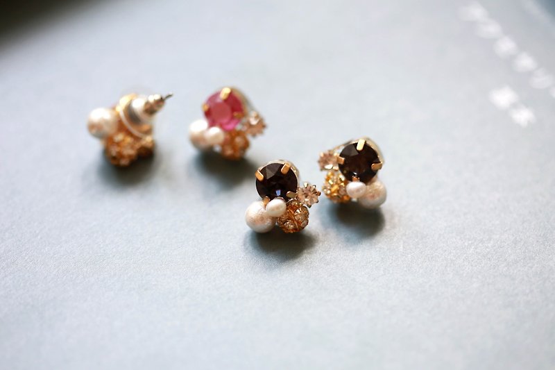 棉花珍珠珠寶耳環(mini款)│施華洛世奇 可夾式 生日 禮物 小華麗 - 耳環/耳夾 - 寶石 多色