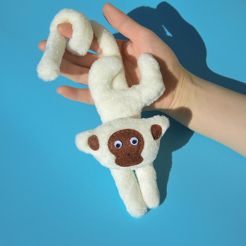 Plush little monkey pendant cute fun animal pendant bag pendant gift - Charms - Polyester White
