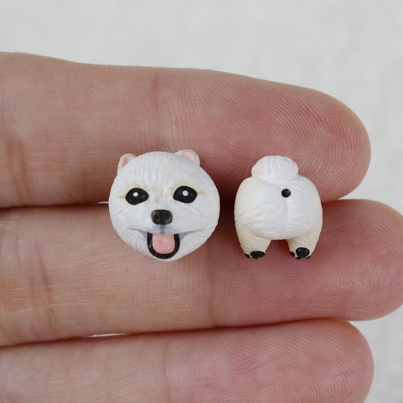 Pomeranian head/butt- earrings/ Clip-On/collar pins/mask magnetic buckles/necklaces/rings - ต่างหู - วัสดุอื่นๆ 