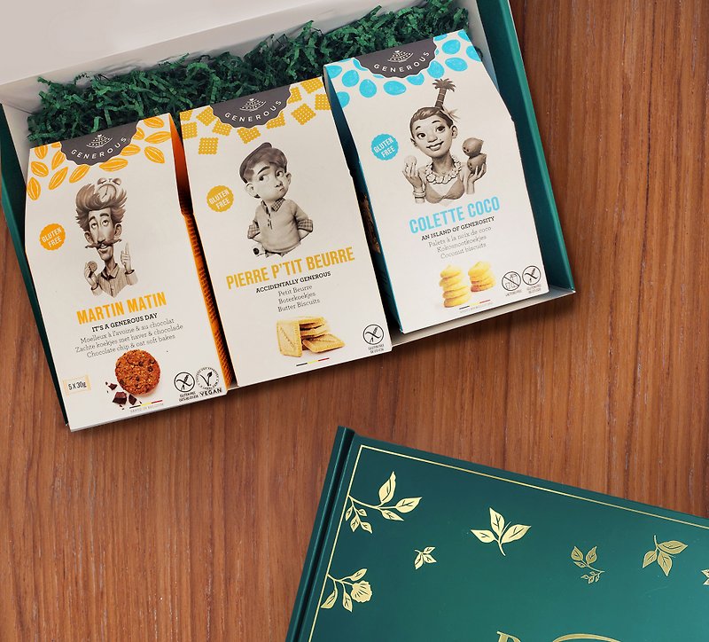 [Foodie Gift Box] Generous Belgian gluten-free cookies 3-piece gift box/flavor: coconut, oatmeal - ขนมคบเคี้ยว - วัสดุอื่นๆ สีเขียว