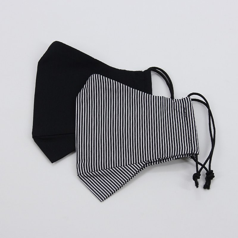 【防疫】純棉素面直條立體口罩(大) 台灣製造 可放醫 - 口罩/口罩收納套 - 棉．麻 黑色