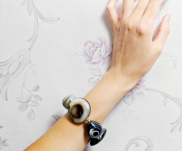 稀有纏絲瑪瑙天珠雙天眼招財收藏級大寶石手鍊單品禮物LINFINITY大千