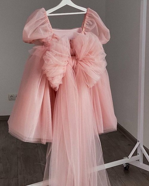 V.I.Angel Blush pink tulle dress for baby girl. First birthday dress.